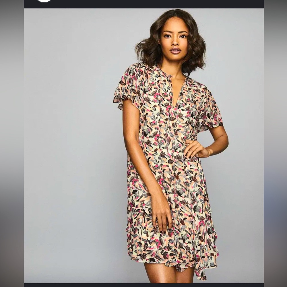 Reiss Stina Floral Printed Day Dress Multicolor/Pink Mini Dress